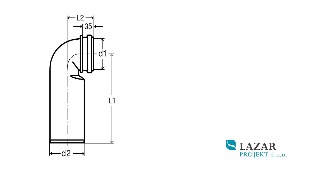 Viega 296032 drain elbow 90° model 3816 DN90/110 for WC - dimensional drawing