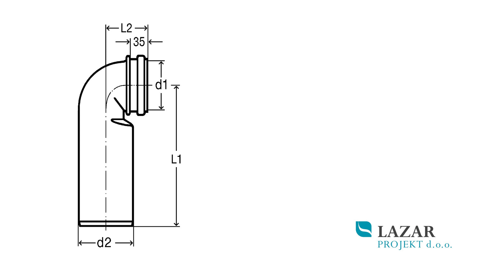 Viega 296032 odtočno koleno 90° model 3816 DN90/110 za WC -dimenzijska skica