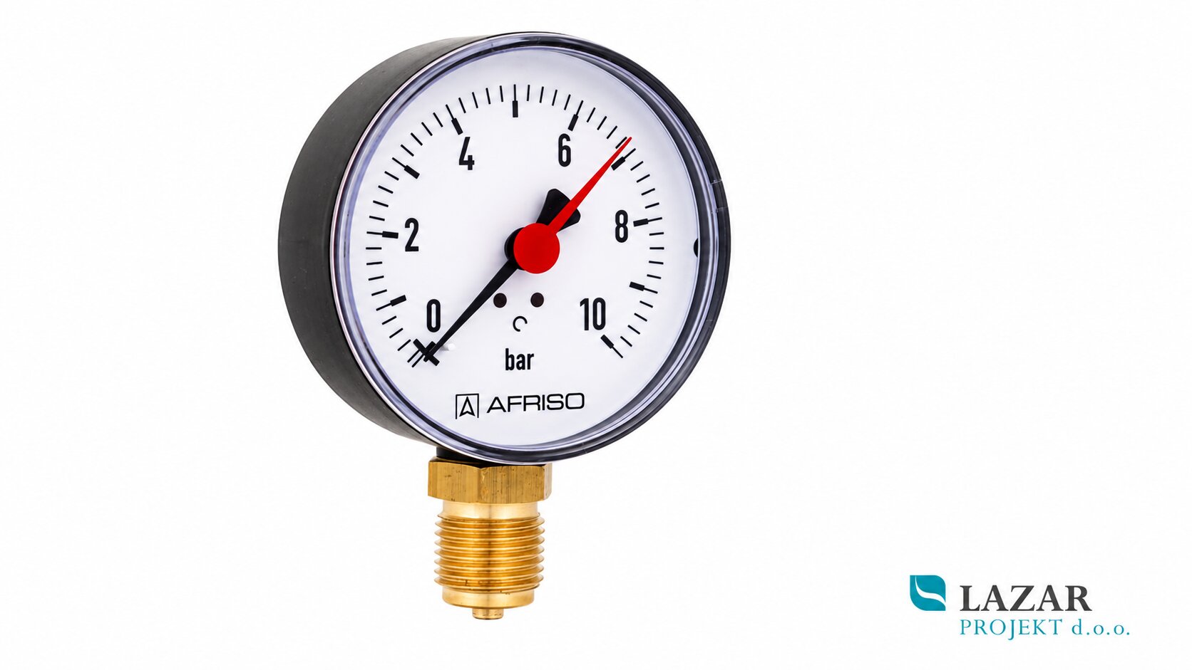 Afriso 63562 manometer Ø 80 mm z radialnim priključkom G 1/2", merilnim območjem 0–4 bar in belo številčnico.