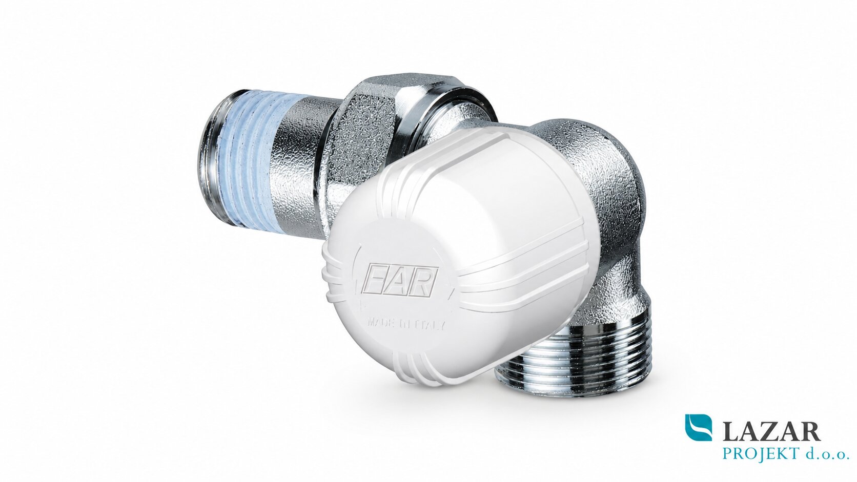 FAR 1616 left angled thermostatic radiator valve 1/2 inch with 24 × 19 connection