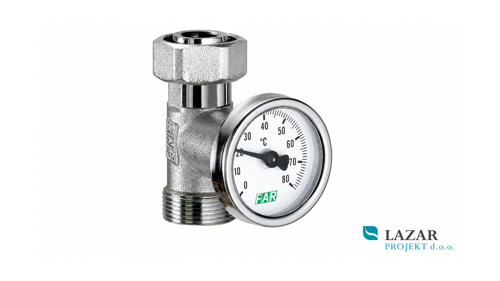 FAR 3434 termometer z nastavkom za odcep razdelilca, navoj 24 × 19, merilno območje 0–80 °C