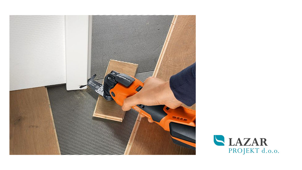 FEIN Best of E-Cut Starlock Wood & Metal žagin list pri rezanju kovinskega prehodnega profila ob vratih