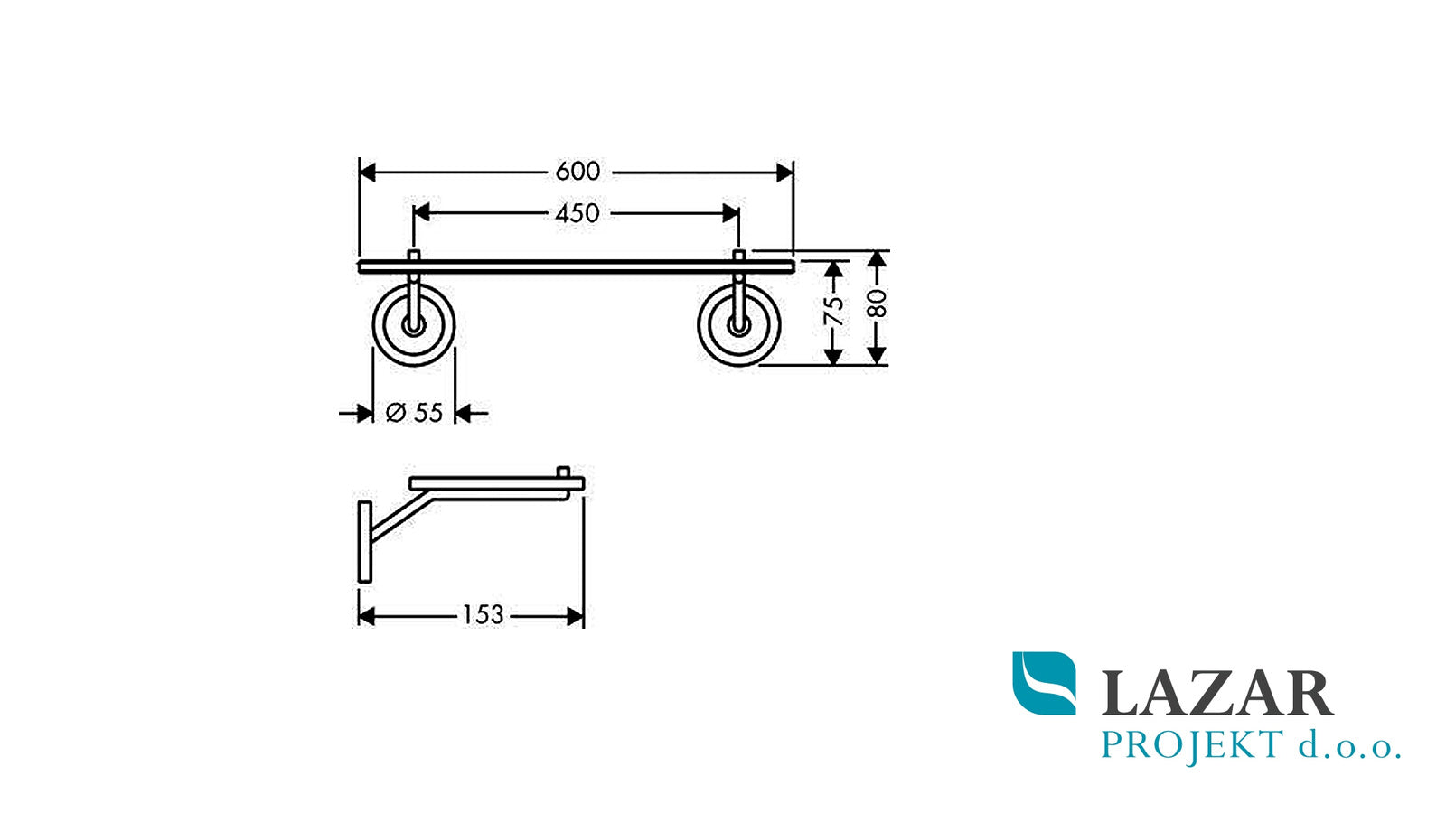 Dimenzije steklene police Hansgrohe AXOR Starck 40860000