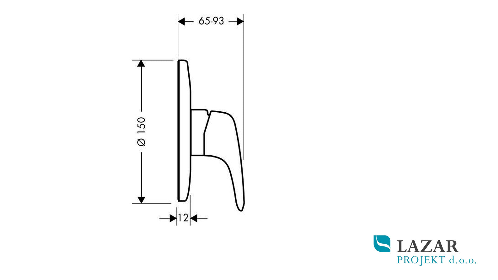 Hansgrohe Metris E 31671000 dimenzijska skica podometne armature