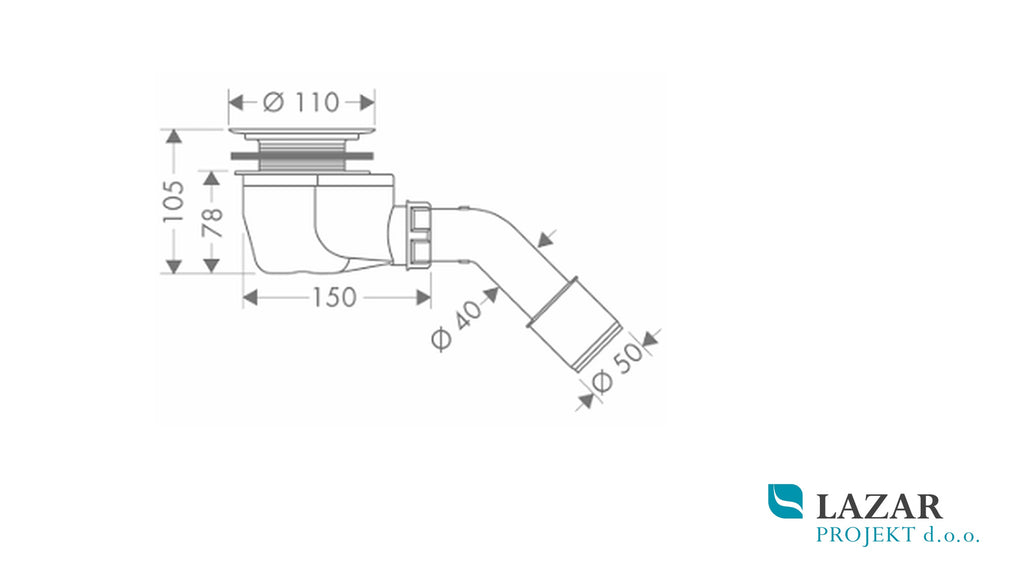Hansgrohe Staro 90 60054180 dimenzijska risba odtoka za tuš kad