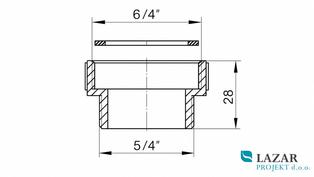 Tehnična risba HL12.3 navojnega obroča 6/4" notranji navoj in 5/4" zunanji navoj