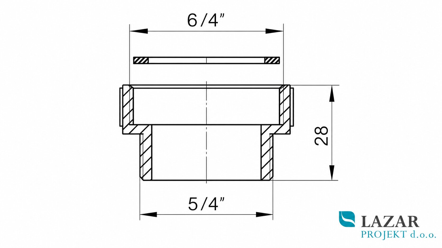 Tehnična risba HL12.3 navojnega obroča 6/4" notranji navoj in 5/4" zunanji navoj