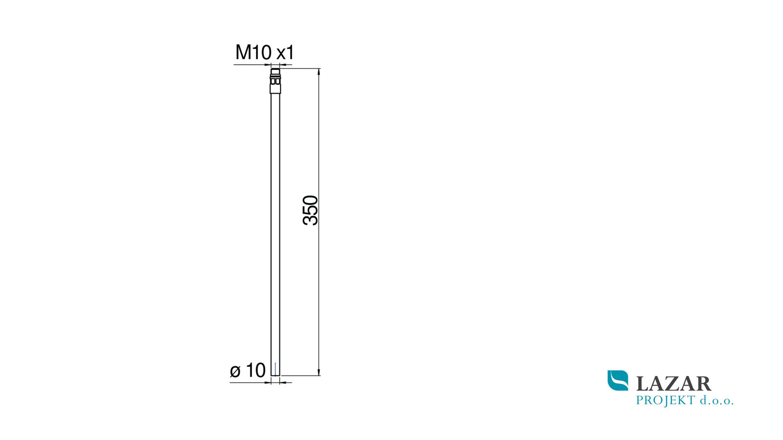 Tehnična skica Nobili vezna cev NR00202-1CR 350 mm M10x1 premer 10 mm