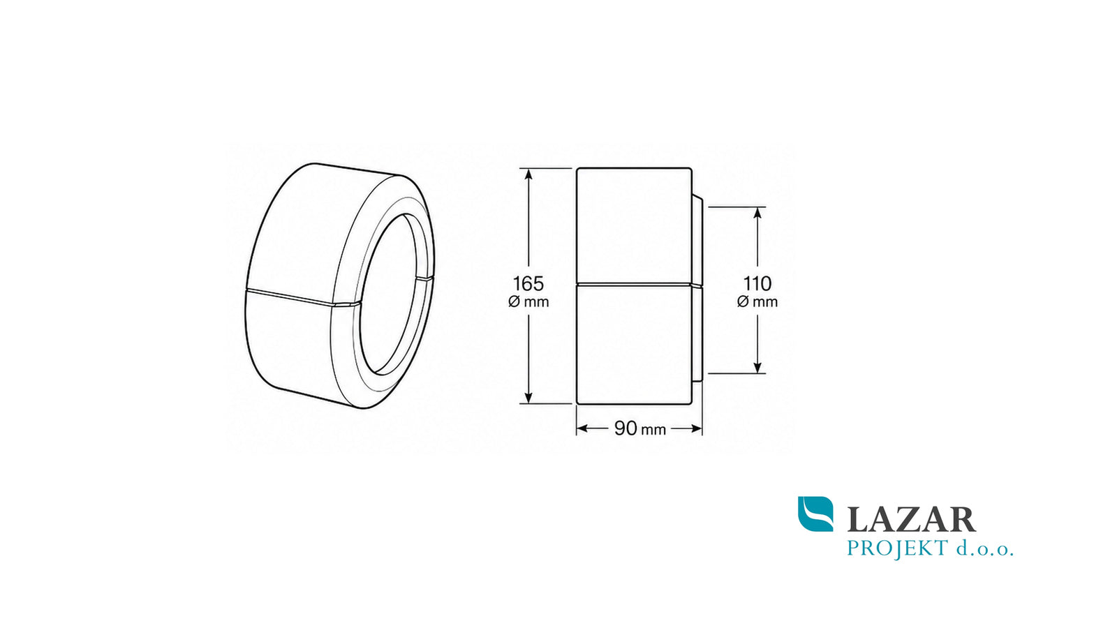 Viega 101343 rozeta za WC priključek 3821 dimenzijska skica 165 mm, 110 mm in 90 mm