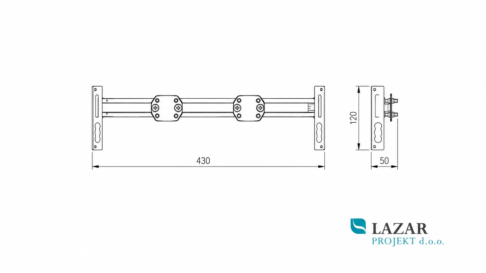 Viega 297770 Viegaswift nosilec sanitarne armature 8062.1, dimenzijska skica z merami 430 mm, 120 mm in 50 mm