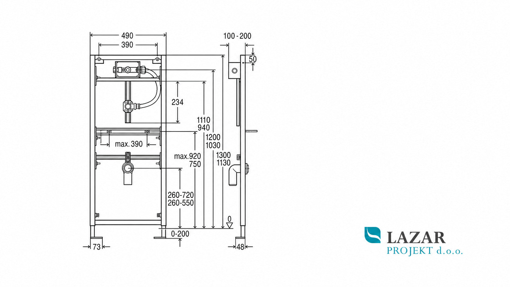 Dimenzijska skica za Viega 461843 Eco Plus element za pisoar 8164.5