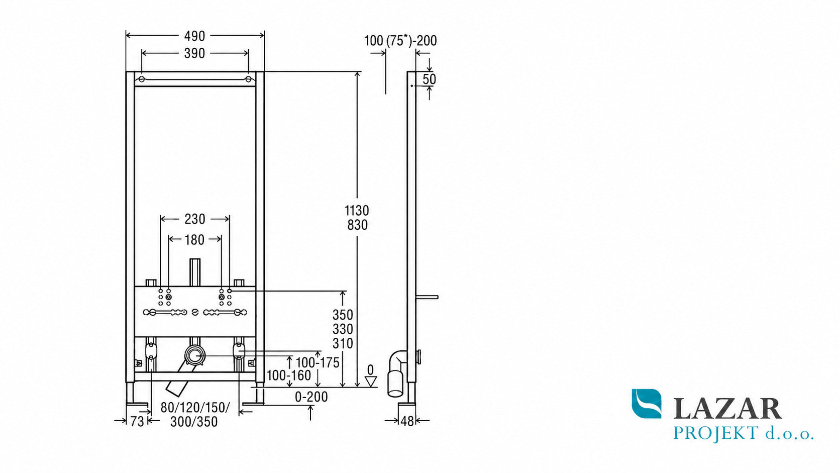 Dimenzijska skica za Viega 461850 Eco Plus element za bide 8167.5